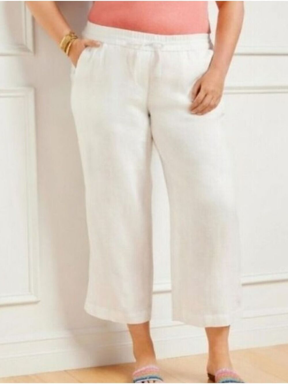 Classic Elements 100% Cotton Linen-Like White Cropped Pants Size Medium